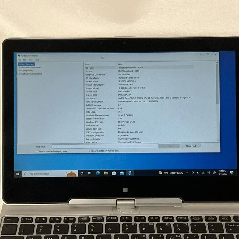 HP EliteBook Revolve 810 i5-5300U 8GB RAM 120GB SSD Win10 Pro Touch Screen
